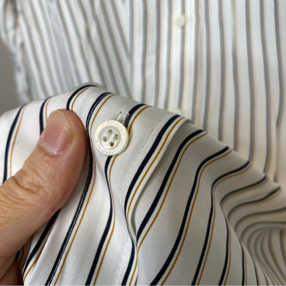 Frame 100% Silk Off White Multi Stripe Button Down Blouse Oversized Relaxed sm - Picture 8 of 12